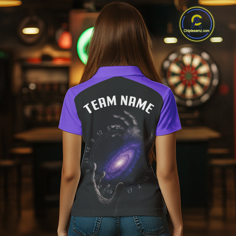 Masterful Hand Galaxy Wiomen's Darts Shirt - Custom Name Cosmic Dartboard Jersey NYN0407
