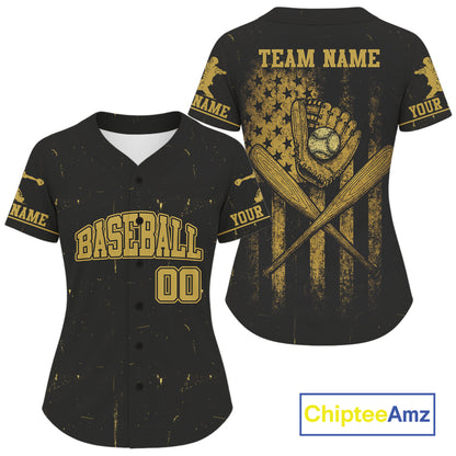Women's Patriotic Baseball Jersey Personalized Grunge US Flag Shirt For Baseball Fans NYN0889
