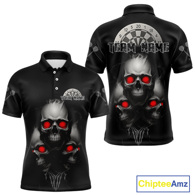 Custom Black And Red Skulls Silver Dartboard Darts Shirt For Men Outfit Dart Polo Jerseys NYN0897