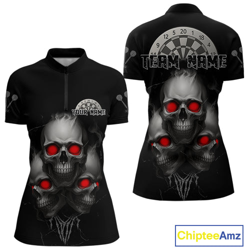 Custom Black And Red Skulls Silver Dartboard Darts Shirt For Women Outfit Dart 1/4-Zip Jerseys NYN0897