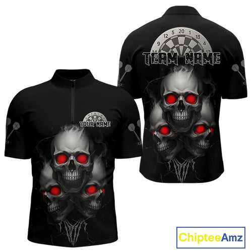 Custom Black And Red Skulls Silver Dartboard Darts Shirt For Men Outfit Dart 1/4-Zip Jerseys NYN0897
