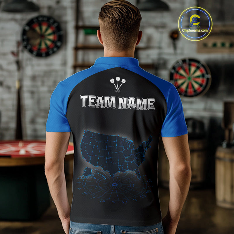Navy Lightning US Map Dartboard Men's Darts Shirt - Custom Name For Dart Players NYN0415