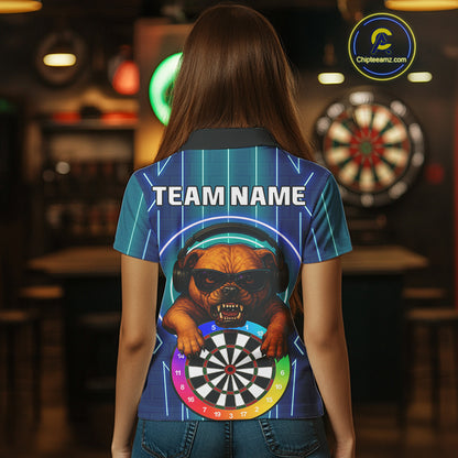 Darts & Cool Bulldog Tech Neon Women's Darts Shirt - Custom Name For Dart Players NYN0418