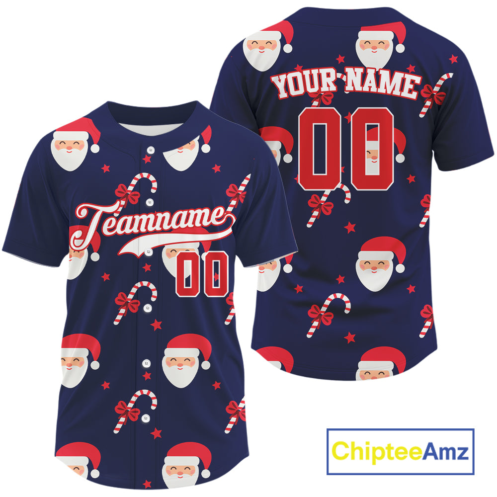 Custom Blue And Red Santa-Claus Christmas Men's Baseball Jersey Baseball Gifts For Xmas NYN1303