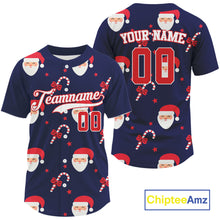 Load image into Gallery viewer, Custom Blue And Red Santa-Claus Christmas Men's Baseball Jersey Baseball Gifts For Xmas NYN1303