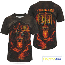 Load image into Gallery viewer, Custom Flame Tiger Baseball Ball Jersey For Men Youth Horror Baseball Shirt NYN1309