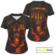 Load image into Gallery viewer, Custom Flame Tiger Baseball Ball Jersey For Women Youth Horror Baseball Shirt NYN1309