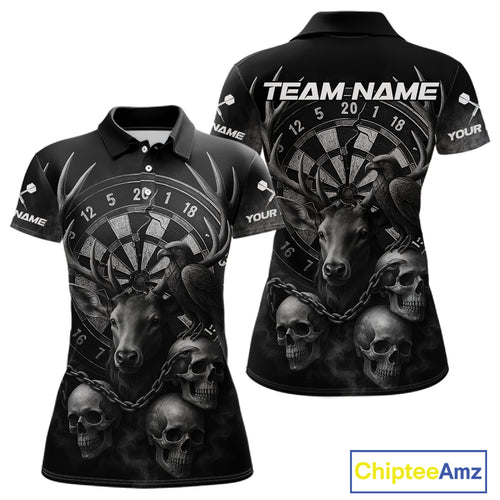Custom Black Deer And Skull Cracked Dartboard Polo Dart Shirt For Women Dart Outfit Team Jersey NYN1312