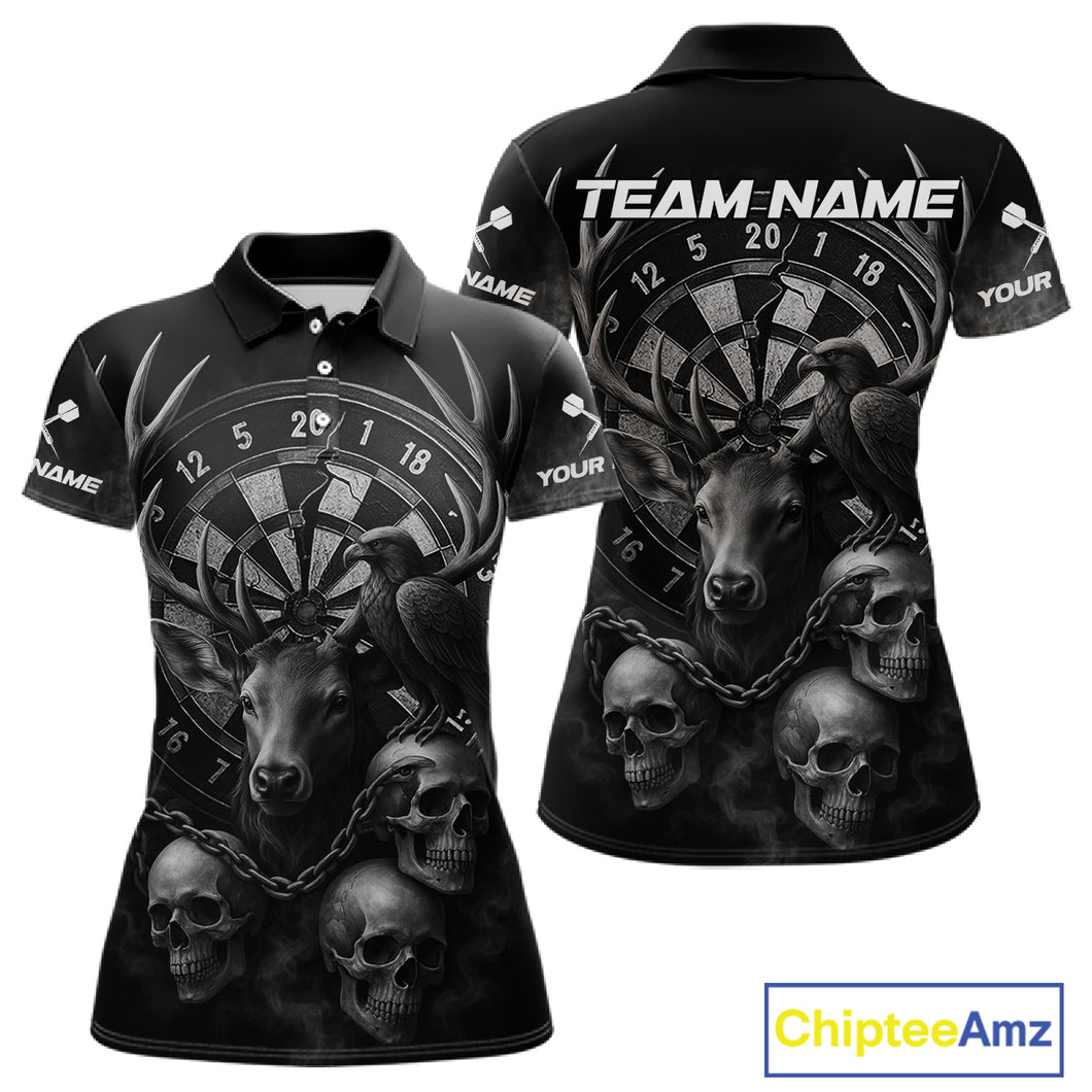 Custom Black Deer And Skull Cracked Dartboard Polo Dart Shirt For Women Dart Outfit Team Jersey NYN1312