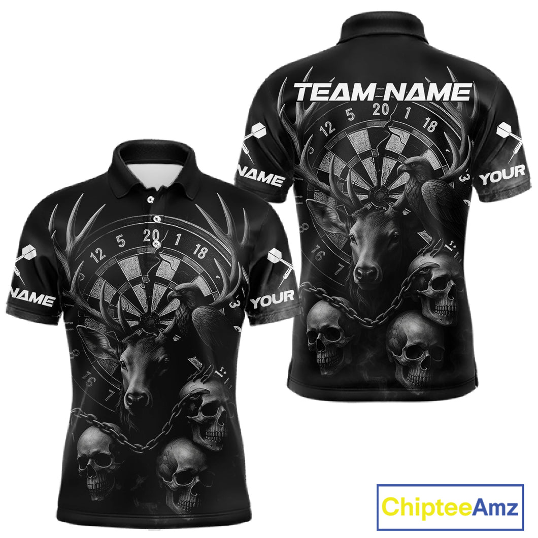 Custom Black Deer And Skull Cracked Dartboard Polo Dart Shirt For Men Dart Outfit Team Jersey NYN1312