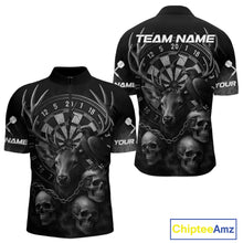 Load image into Gallery viewer, Custom Black Deer And Skull Cracked Dartboard 1/4-Zip Dart Shirt For Men Dart Outfit Team Jersey NYN1312