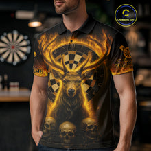 Load image into Gallery viewer, Custom Yellow Flames Deer Dartboard Polo Dart Shirt Flame Skull Dart Jersey For Men NYN1314