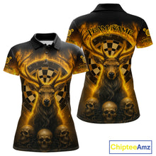 Load image into Gallery viewer, Custom Yellow Flames Deer Dartboard Polo Dart Shirt Flame Skull Dart Jersey For Women NYN1314