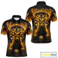 Load image into Gallery viewer, Custom Yellow Flames Deer Dartboard Polo Dart Shirt Flame Skull Dart Jersey For Men NYN1314