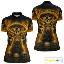 Load image into Gallery viewer, Custom Yellow Flames Deer Dartboard 1/4-Zip Dart Shirt Flame Skull Dart Jersey For Women NYN1314