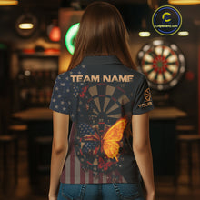 Load image into Gallery viewer, Custom Flame Butterflies Patriotic Polo Dart Shirt USA Flag Dartboard Dart Jersey For Women NYN1315