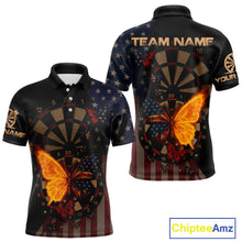 Load image into Gallery viewer, Custom Flame Butterflies Patriotic Polo Dart Shirt USA Flag Dartboard Dart Jersey For Men NYN1315