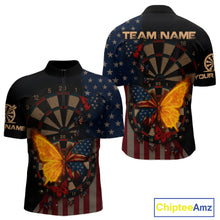 Load image into Gallery viewer, Custom Flame Butterflies Patriotic 1/4-Zip Dart Shirt USA Flag Dartboard Dart Jersey For Men NYN1315