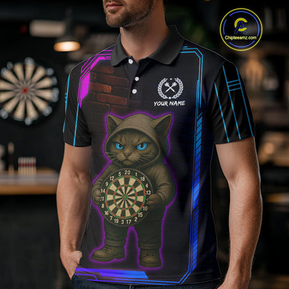 Lightning Cat Tech Neon Dartboard Men's Darts Shirt - Custom Name For Darts Jersey NYN0429
