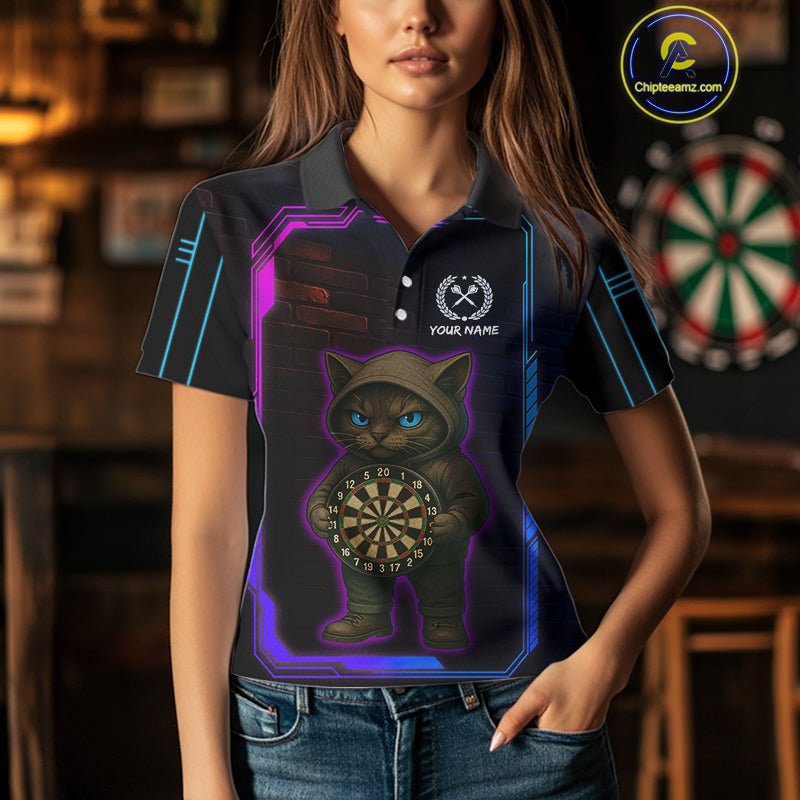 Lightning Cat Tech Neon Dartboard Women's Darts Shirt - Custom Name For Darts Jersey NYN0429