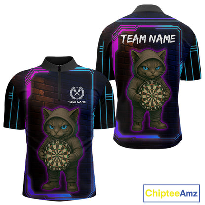 Lightning Cat Tech Neon Dartboard Men's Darts Shirt - Custom Name For Darts Jersey NYN0429