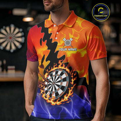 Flaming Dartboard Multi Color Darts Shirt For Men - Personalized Name For Players NYN0682
