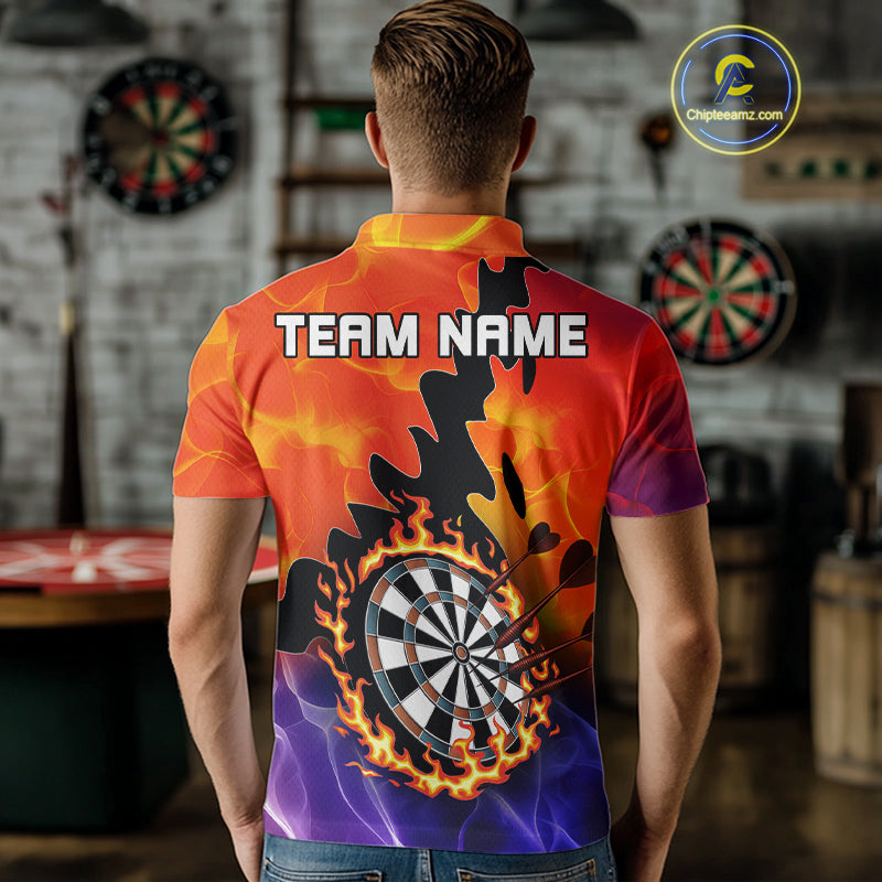 Flaming Dartboard Multi Color Darts Shirt For Men - Personalized Name For Players NYN0682