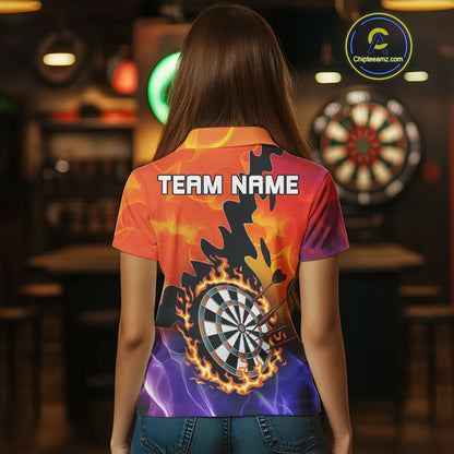 Flaming Dartboard Multi Color Darts Shirt For Women - Personalized Name For Players NYN0682