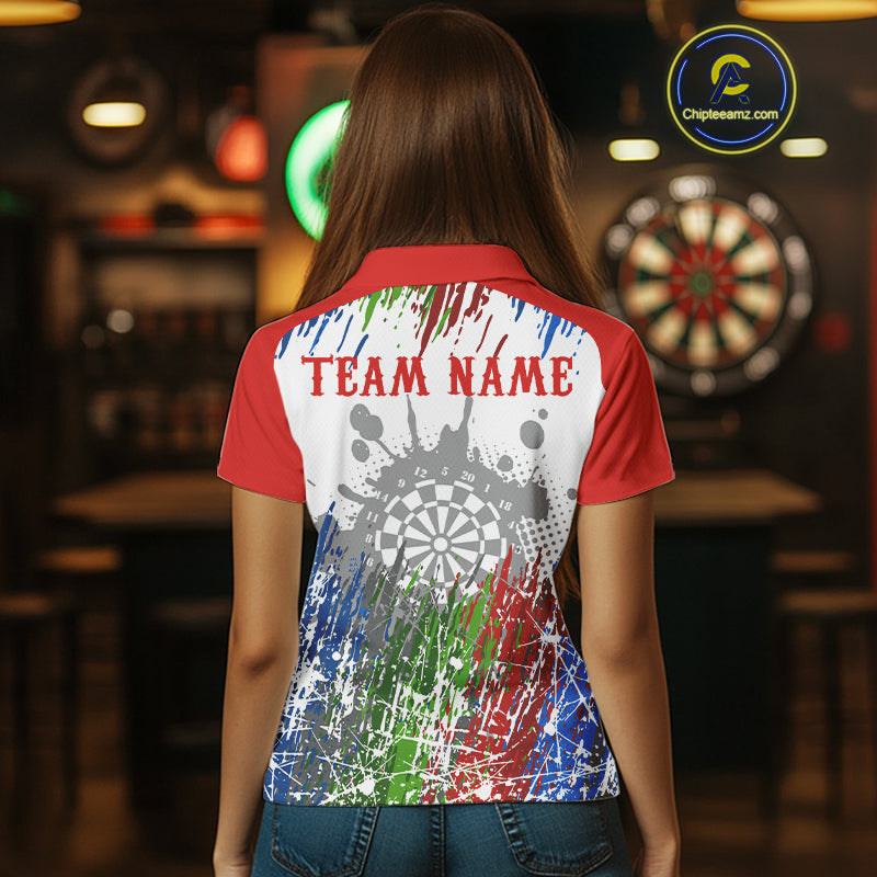Dartboard Colorful Splashed Women's Darts Shirt - Custom Name For Players | Opt1 - Red NYN0683