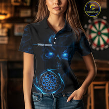 Load image into Gallery viewer, Custom Lightning Blue Skull Dartboard Polo Dart Shirt For Women Outfit Skull Dart Team Jerseys NYN0928