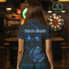 Load image into Gallery viewer, Custom Lightning Blue Skull Dartboard Polo Dart Shirt For Women Outfit Skull Dart Team Jerseys NYN0928