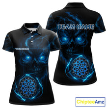 Load image into Gallery viewer, Custom Lightning Blue Skull Dartboard Polo Dart Shirt For Women Outfit Skull Dart Team Jerseys NYN0928