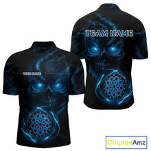 Load image into Gallery viewer, Custom Lightning Blue Skull Dartboard 1/4-Zip Dart Shirt For Men Outfit Skull Dart Team Jerseys NYN0928