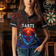 Load image into Gallery viewer, Flame Skull Dartboard Women's Darts Polo Shirt - Custom Name For Players NYN0745