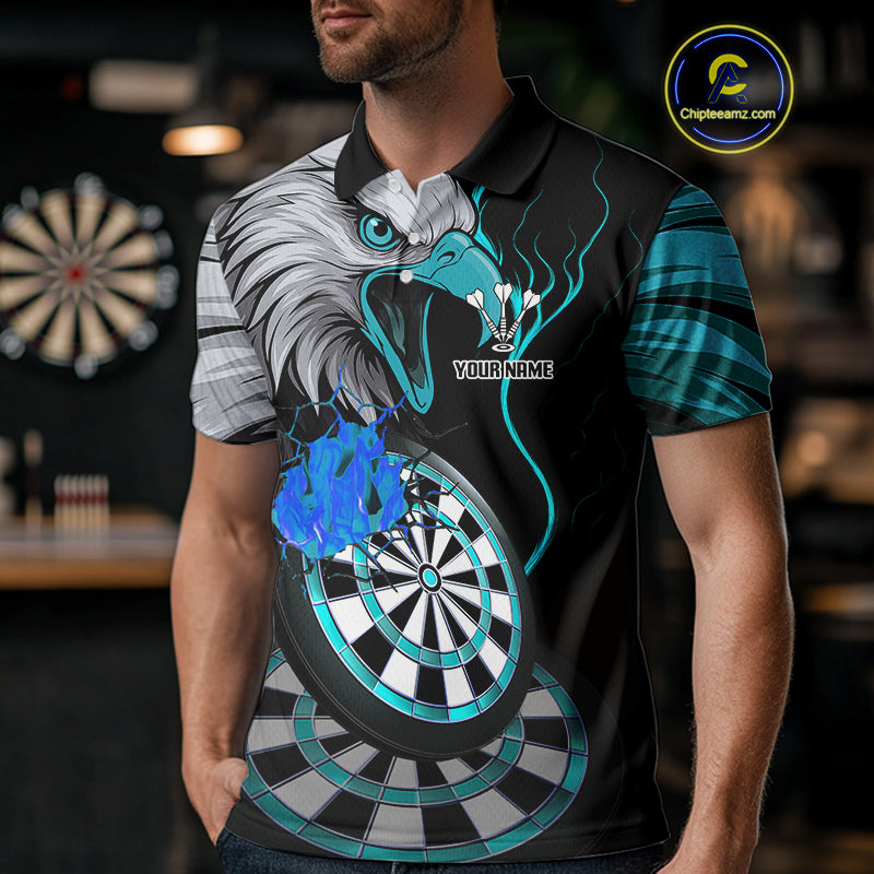 Eagle & Turquoise Crack Darts Custom Funny Dart Polo Shirts For Men, Dart Team Jerseys NYN0799