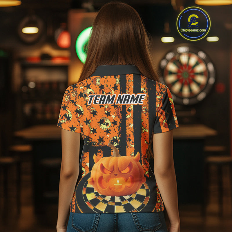 Pumpkin & Dartboard Custom Funny Halloween Dart Polo Shirts For Women, Dart Team Jerseys NYN0805