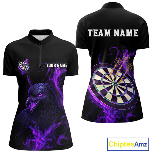 Custom Purple Flames Darts Raven Gothic 1/4-Zip Darts Jerseys For Women Outfits Dart Jersey NYN0867