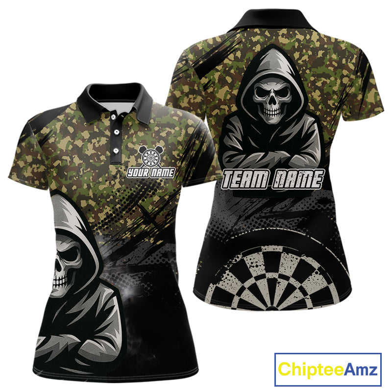 Personalized Women's Darts Shirt - Grim Reaper & Camouflage Custom Name For Players NYN0437