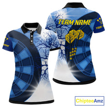 Load image into Gallery viewer, Blue Dartboard &amp; Yellow Dart Arrows Women's Dart Shirt - Custom Name For Darts Jersey NYN0444
