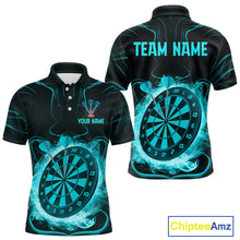 Load image into Gallery viewer, Lightning Smoke Turquoise Dartboard Men's Darts Shirt - Custom Name For Players NYN0470