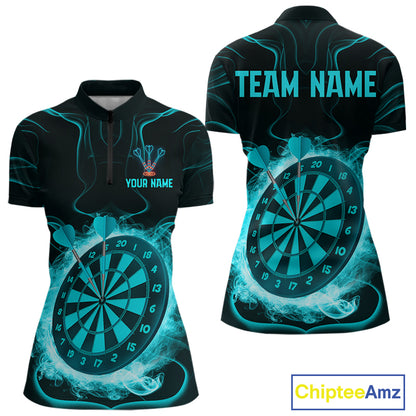 Lightning Smoke Turquoise Dartboard Women's Darts Shirt - Custom Name For Players NYN0470