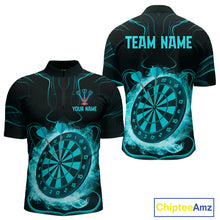 Load image into Gallery viewer, Lightning Smoke Turquoise Dartboard Men's Darts Shirt - Custom Name For Players NYN0470