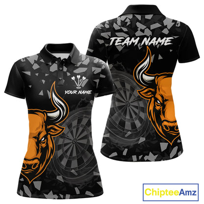 Bull & Dartboard Custom Grunge Women's Darts Polo Shirt - Orange Darts Team Jersey NYN0717