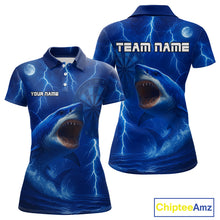 Load image into Gallery viewer, Custom Shark Dark Blue Lightning Dartboard Darts Polo Shirt For Women Darts Team Jersey NYN0966