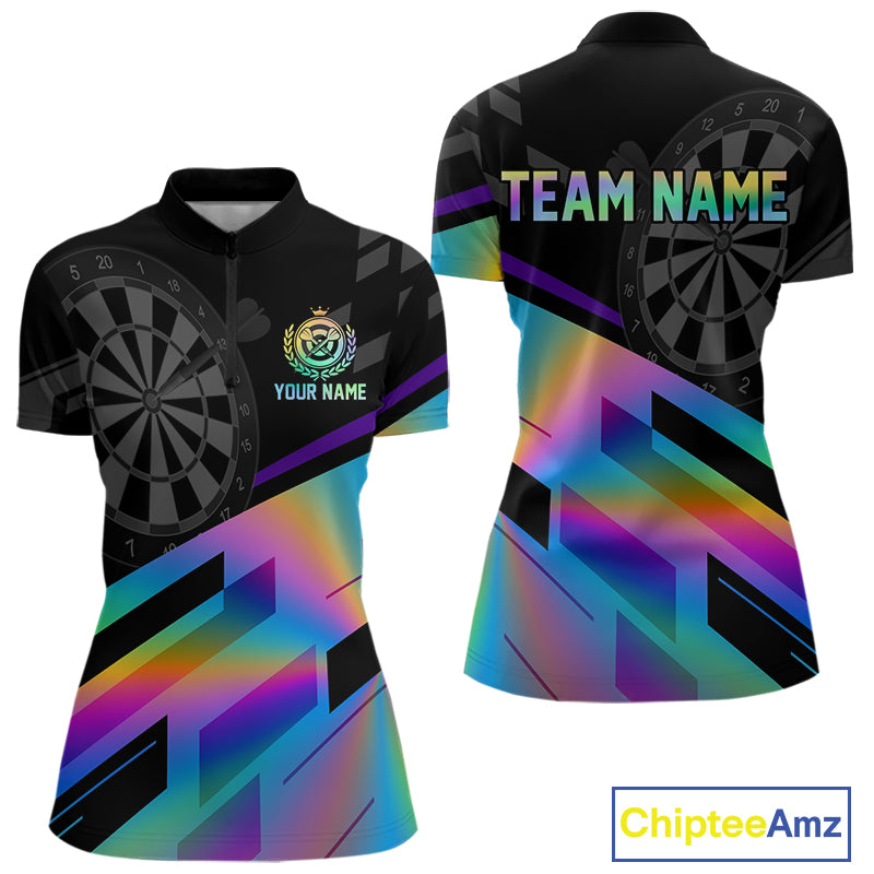 Custom Dartboard Holographic Dart Shirt For Women Outfit 1/4-Zip Dart Team Jersey NYN1335