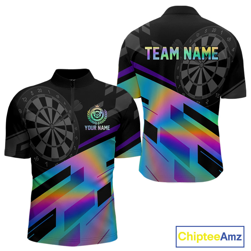 Custom Dartboard Holographic Dart Shirt For Men Outfit 1/4-Zip Dart Team Jersey NYN1335
