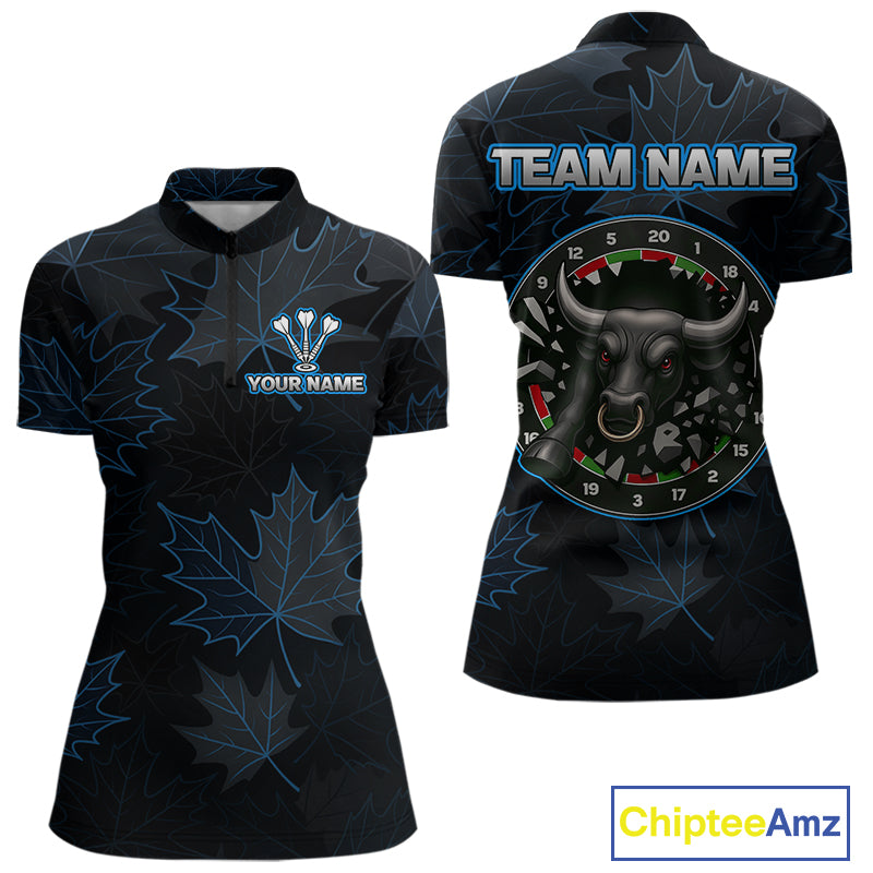 Floral Fury Bull Dartboard - Women's Blue Darts Shirt - Custom Name For Players NYN0487