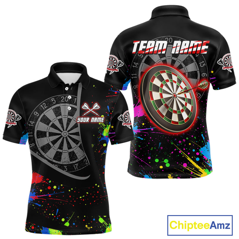 Red Dartboard Multicolored Splashes Men's Darts Shirt - Custom Name For Players NYN0494