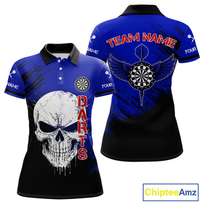 Blue Black Wings Darts And Skull Women's Darts Team Shirt - Custom Name For Players NYN0505