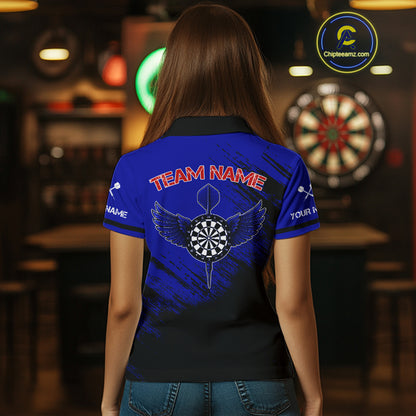 Blue Black Wings Darts And Skull Women's Darts Team Shirt - Custom Name For Players NYN0505